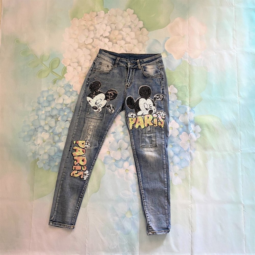 Mickey Denim Jeans Paillette S Skinny